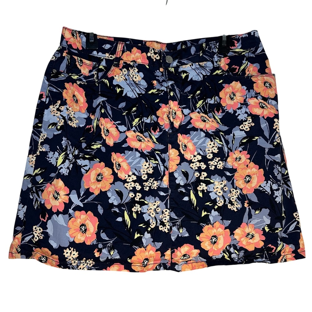 Croft & Barrow Womens Floral Skort Navy Blue Orange Stretch Cotton Size 14